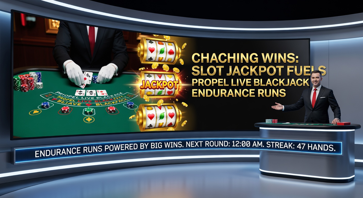 Slot-Maschine mit leuchtendem Jackpot und Live-Blackjack-Tisch im Hintergrund, symbolisierend den Übergang von Gewinnen zu längeren Sessions