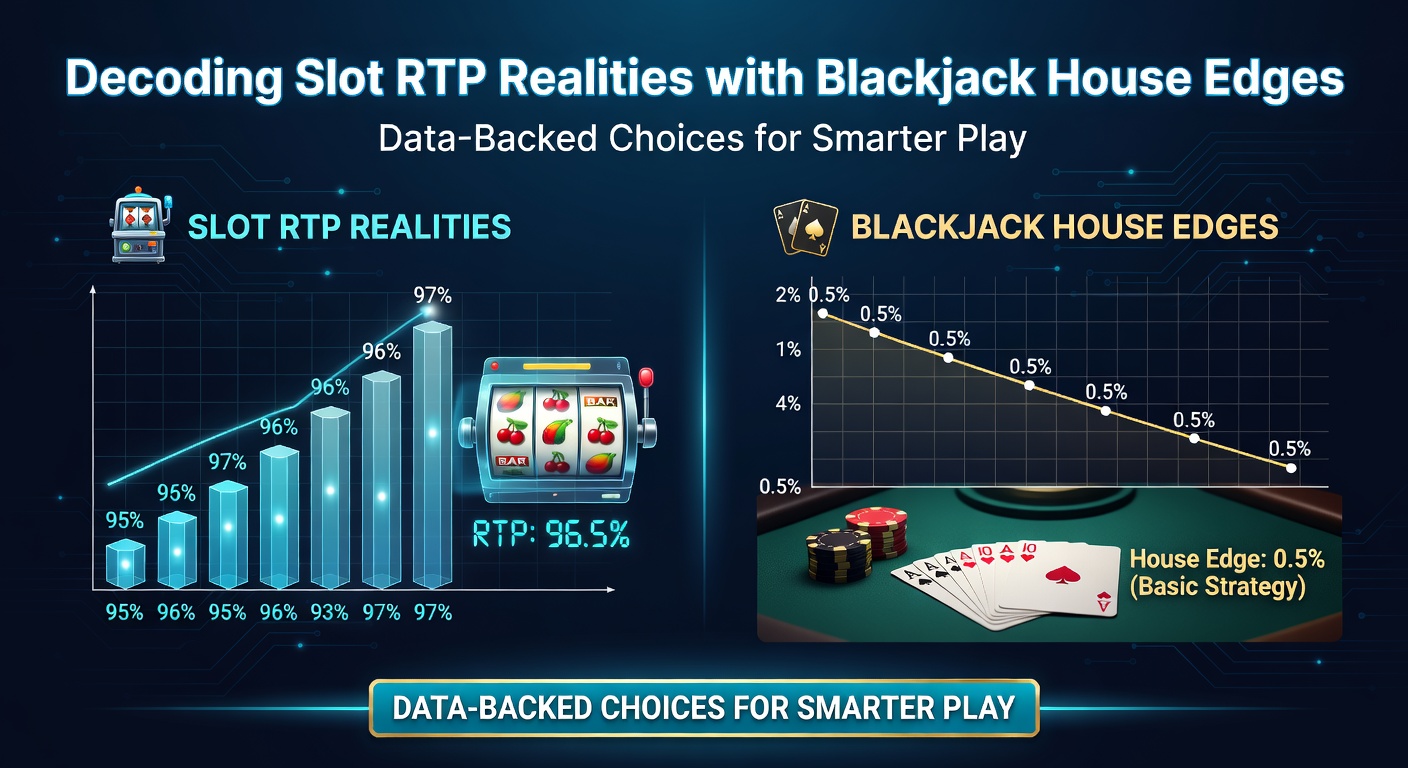 Grafik mit Slot-Maschinen und Blackjack-Tischen, die RTP-Prozentsätze und Hausvorteile vergleichen, um Spielerentscheidungen zu illustrieren