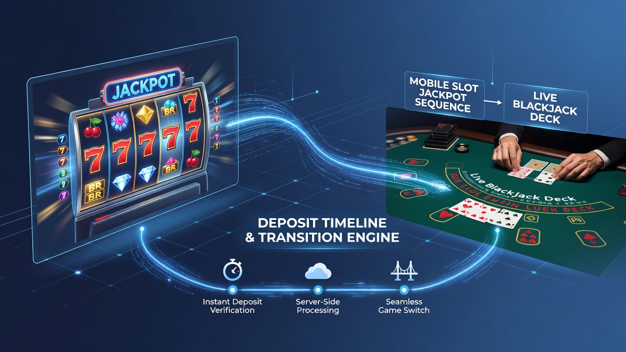 Darstellung von Transaktionsflüssen zwischen Slot- und Blackjack-Sessions