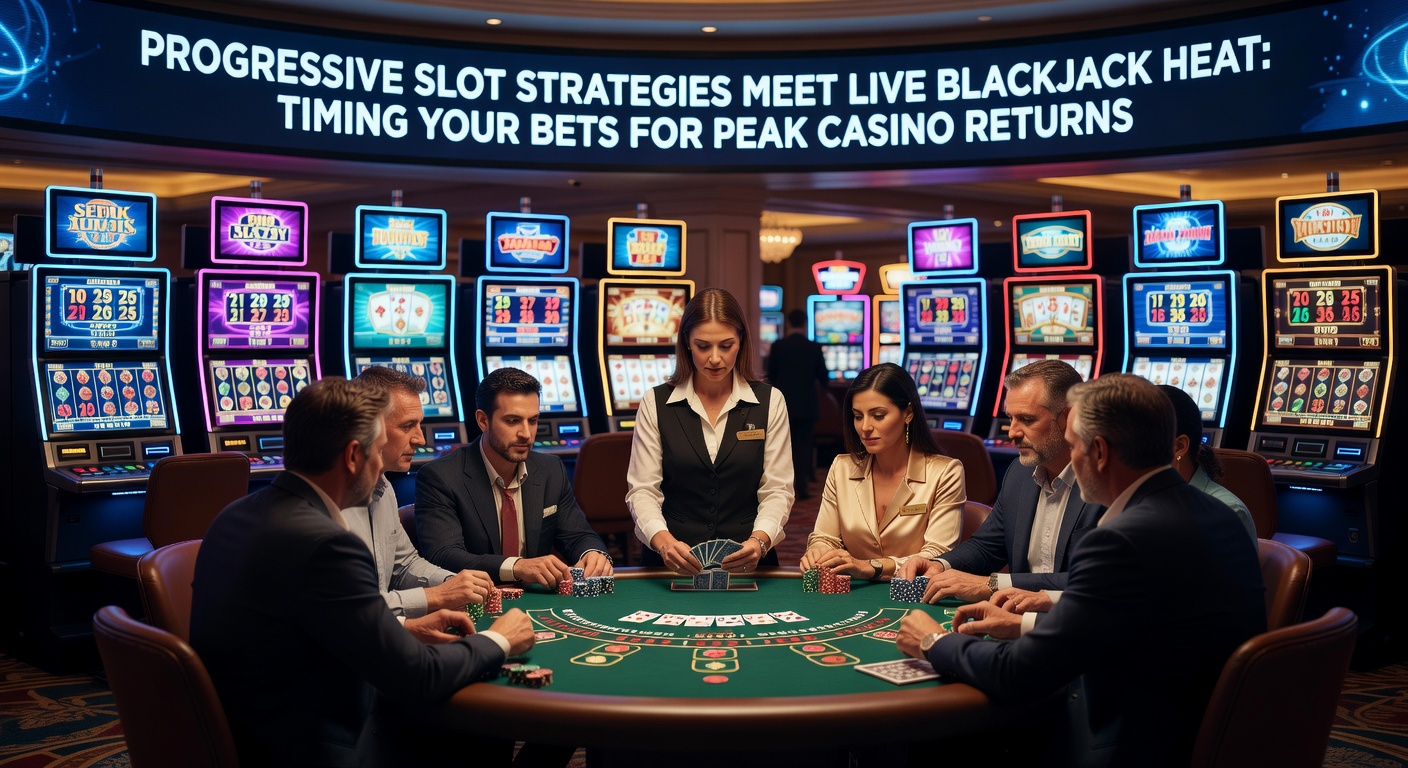 Nahaufnahme eines Spielers am Live-Blackjack-Tisch neben einem Progressive-Slot-Bildschirm, der den wachsenden Jackpot anzeigt